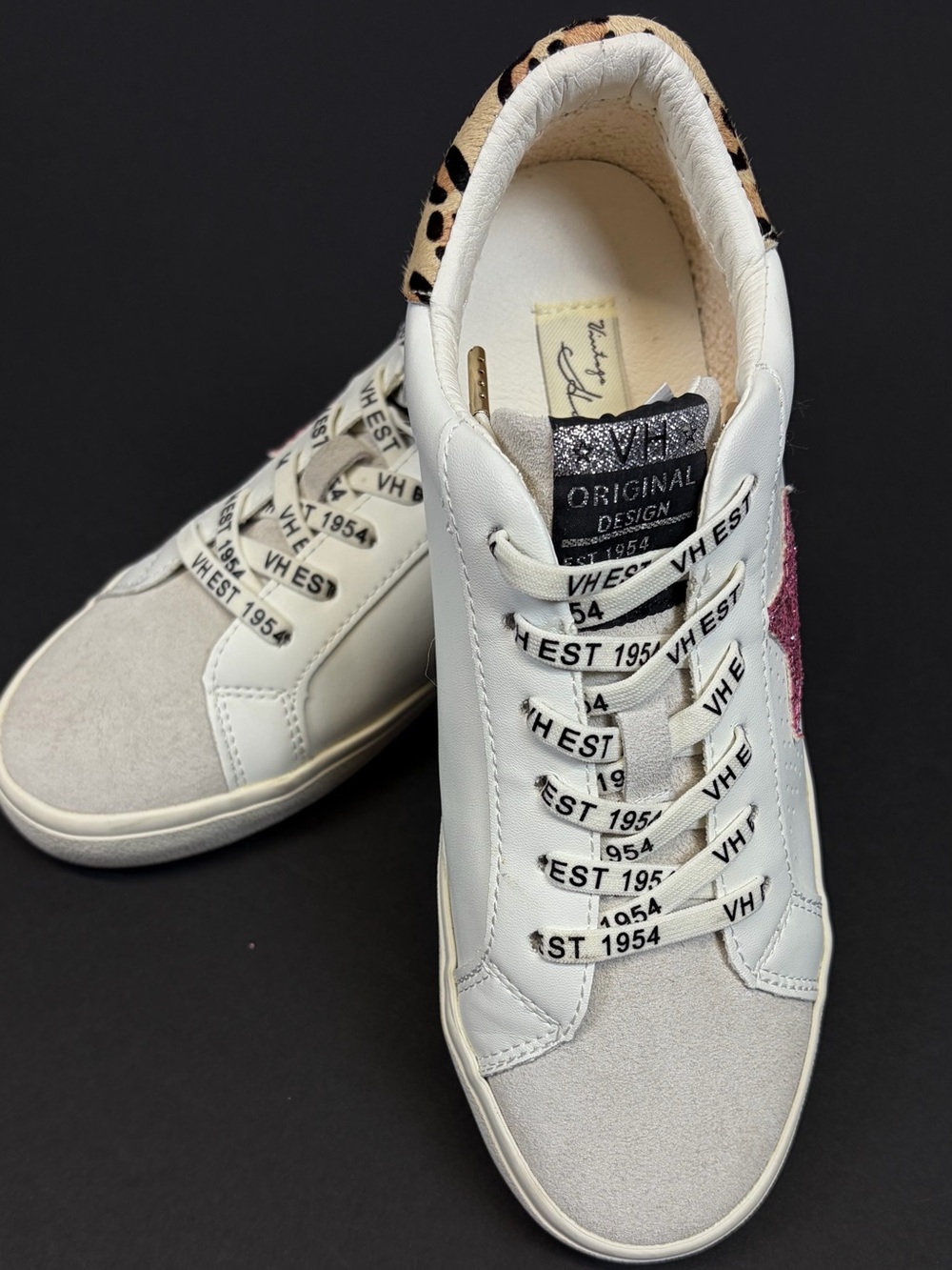 VINTAGE HAVANA GADOL WHITE PINK GLITTER STAR LEOPARD SNEAKERS WOMENS SIZE 8